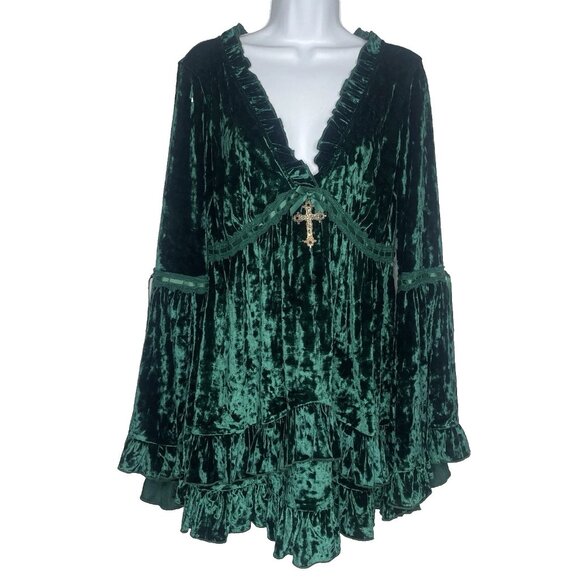 Dolls Kill Dresses & Skirts - Dolls Kill House of Widow Real Divinity Velvet Mini Dress Size L Emerald Green